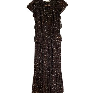 Ulla Johnson Black/Brown/Beige Midi Sundress - US 6